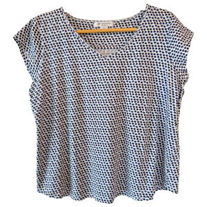 Liz Claiborne Cap Sleeve Polka Dot T Shirt Top Petite Large Cotton Blend VNeck